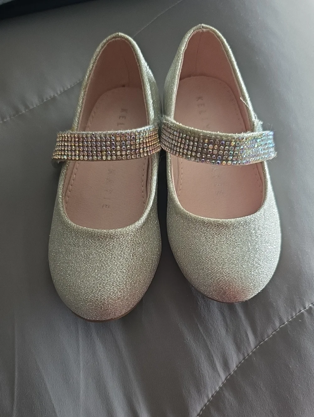Kelly & Katie Girls Sparkling Gold Mary Jane Flats with Rhinestone Strap